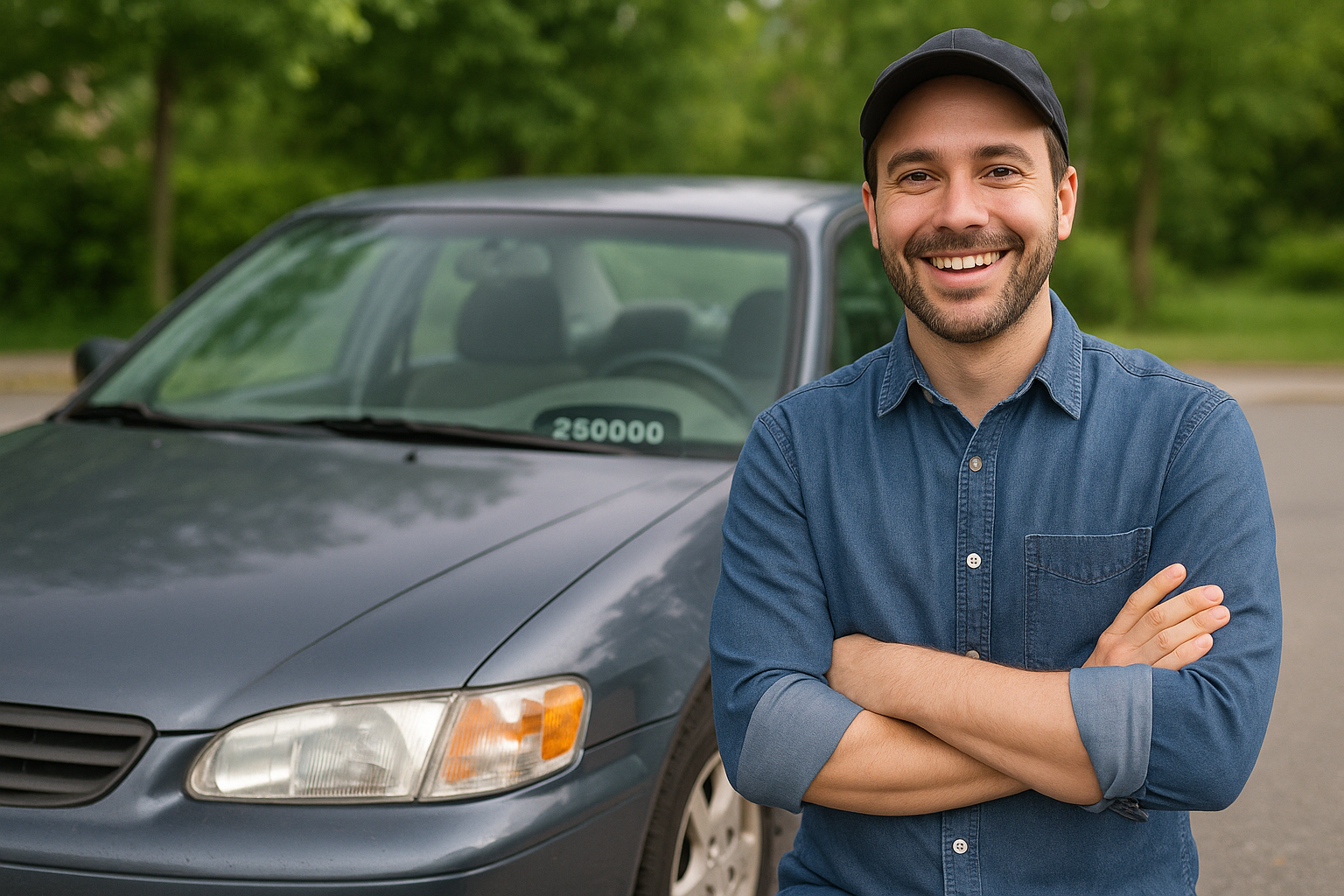 Happy driver with a high milage well maintained car 
