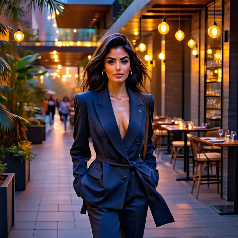 In the heart of a vibrant urban landscape the evening sky transforms into a canvas of warm hues illuminating the bustling streets filled with life and activity Priyanka moves with purpose from her sleek office building toward an upscale dining establ-1
