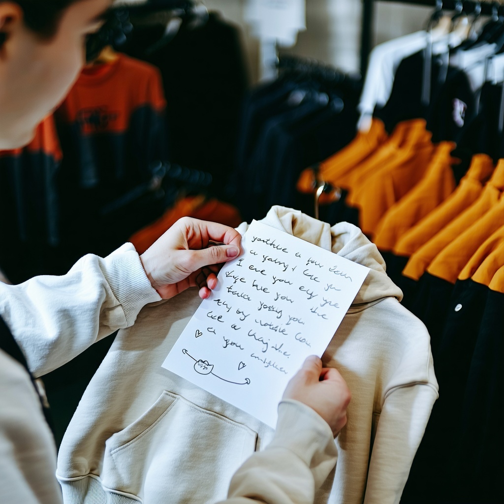 a candid shot of someone gifting a hoodie to a friend with a handwritten note-1